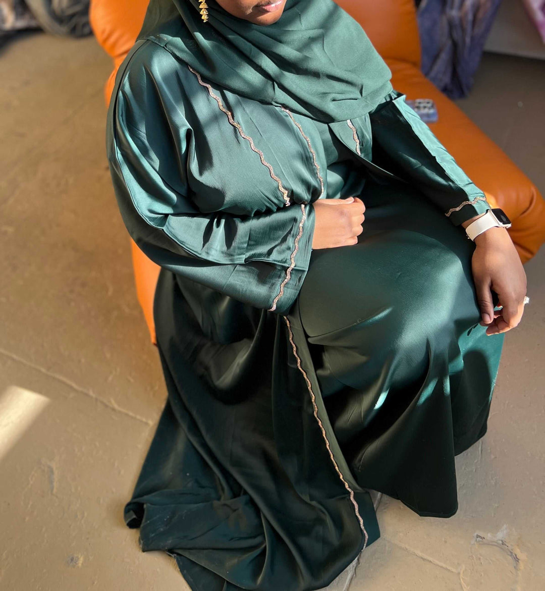 emerald green abaya dress Eastessence presents Lace panel flared abaya dress and hijab set available only at eastessence.com. M / 64[+$4.99]