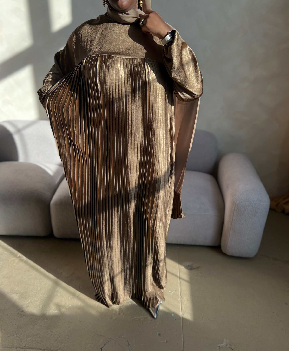 Luxurious Semi-Pleated Satin Abaya